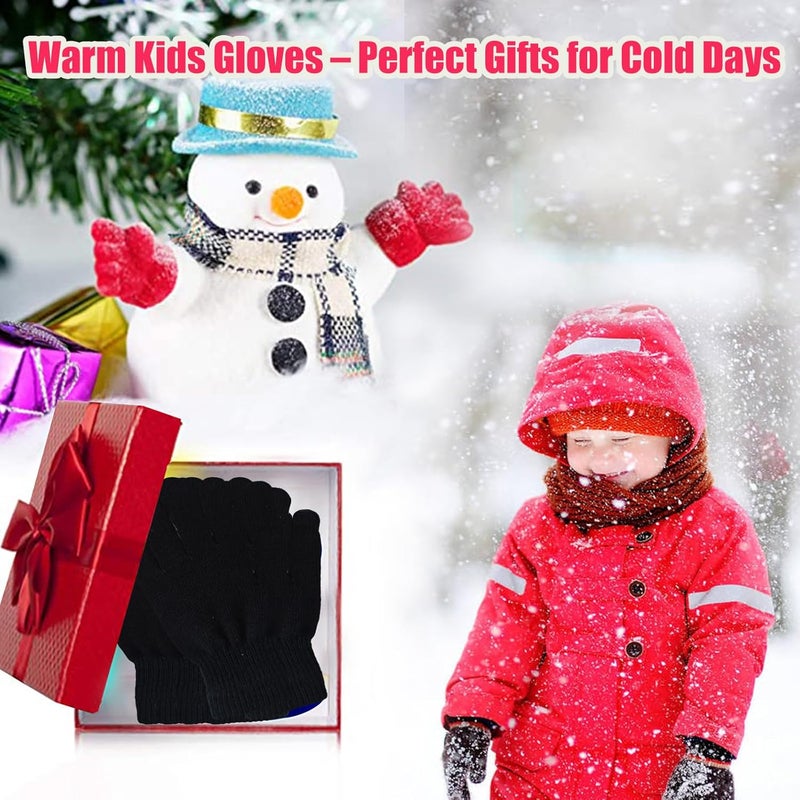 CELCOREERY Store 4 Pairs Winter Knit Gloves for Kids Unisex Stretchy Warm Magic Black Gloves Children Toddler Boys Girls Mittens - Image 2